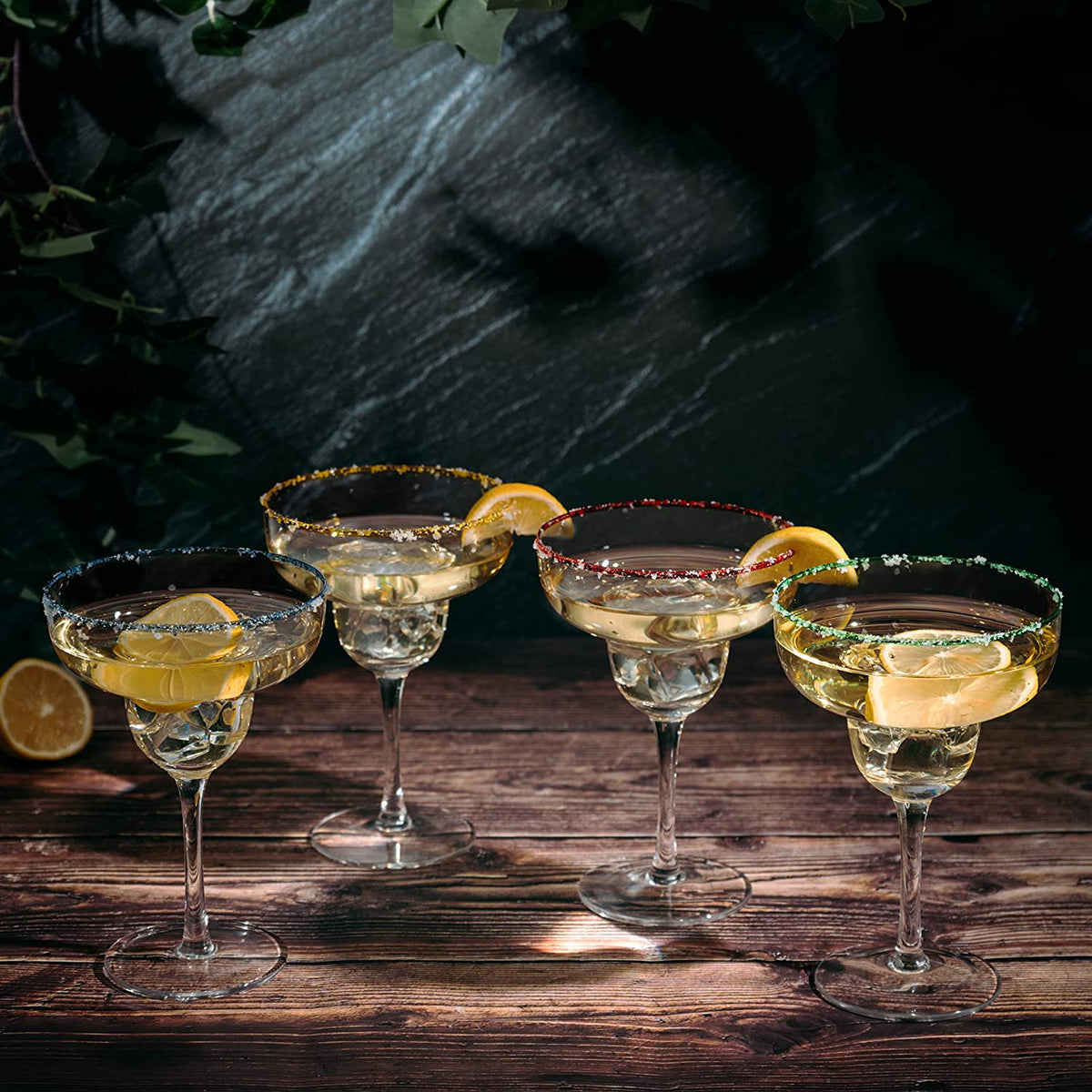Pahare de cocktail Margarita pentru petrecere, cu margini colorate, set de 4 pahare de 355 ml de la Fies