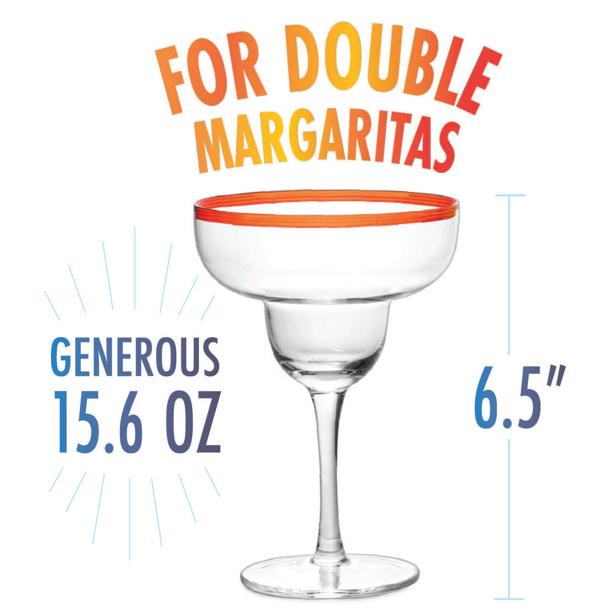 Pahare de cocktail Margarita pentru petrecere, cu margini colorate, set de 4 pahare de 355 ml de la Fies