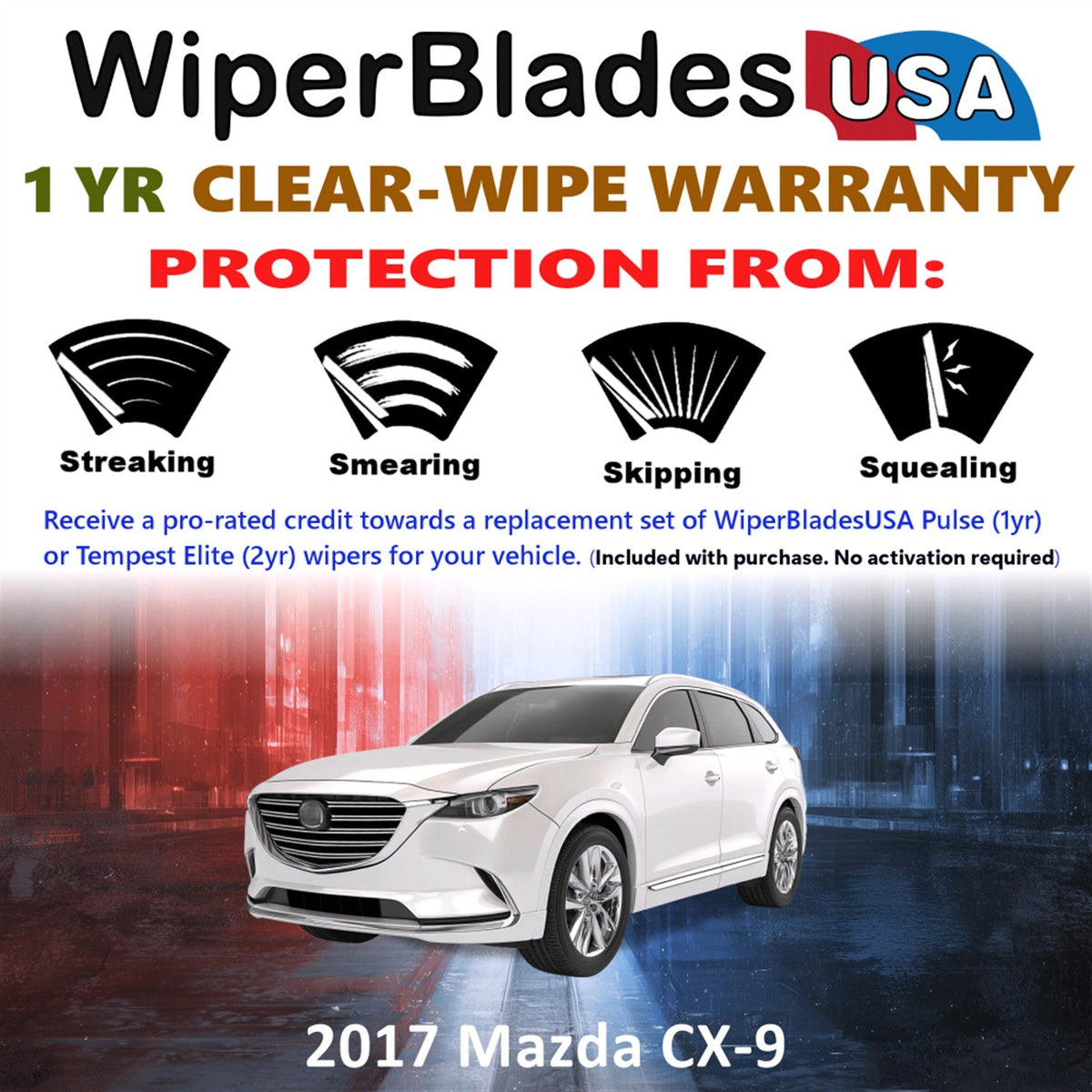 2017 Mazda CX-9 Wiper Blades Set w/1yr Warranty (Set of 2) Pulse Beam Wipers