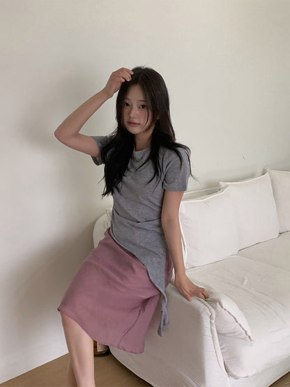 Beret check banding midi skirt