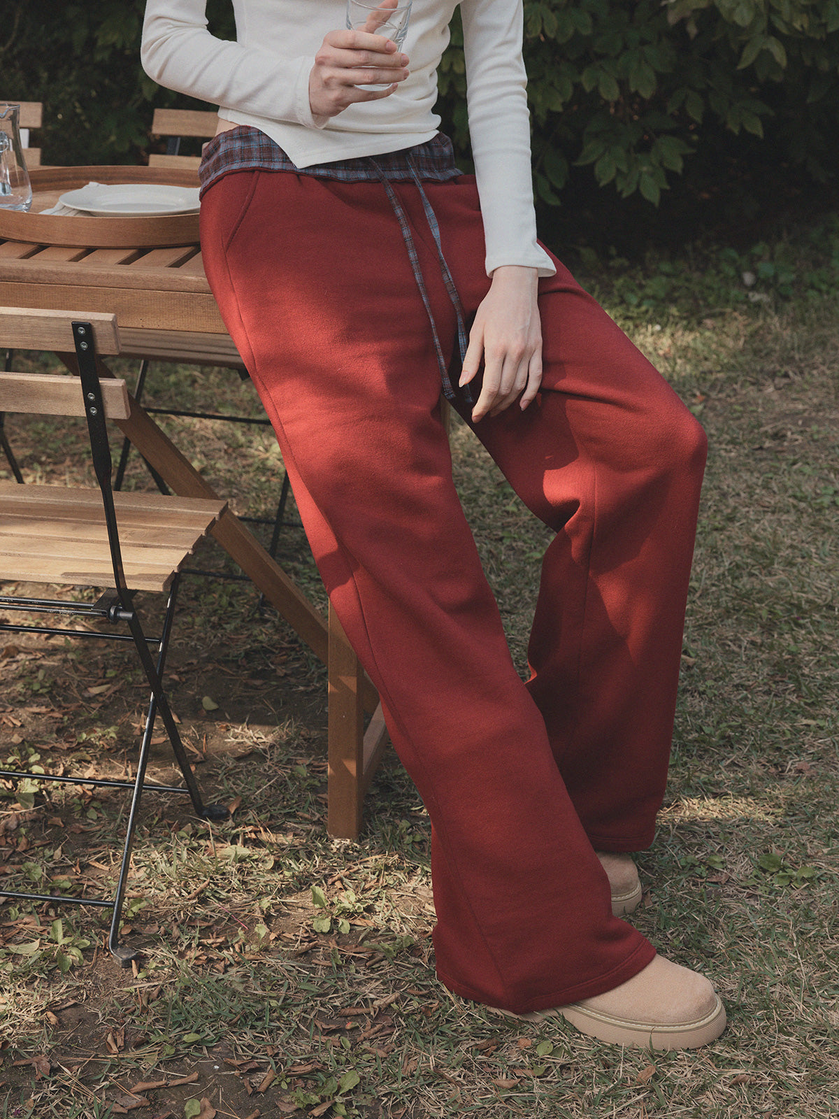 Jardin Check Contrast Wide Sweatpants
