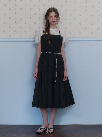 Hepo layered pintuck short sleeve long dress