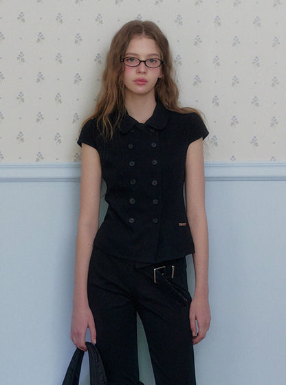 Evil collar double short sleeve blouse