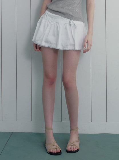 Qming buckle lace flare mini skirt