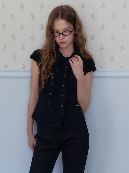 Evil collar double short sleeve blouse