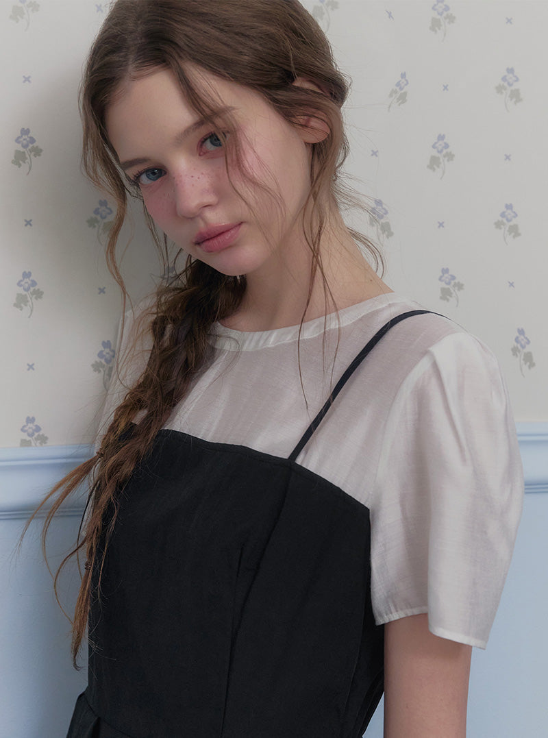 Hepo layered pintuck short sleeve long dress