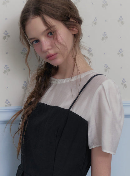Hepo layered pintuck short sleeve long dress