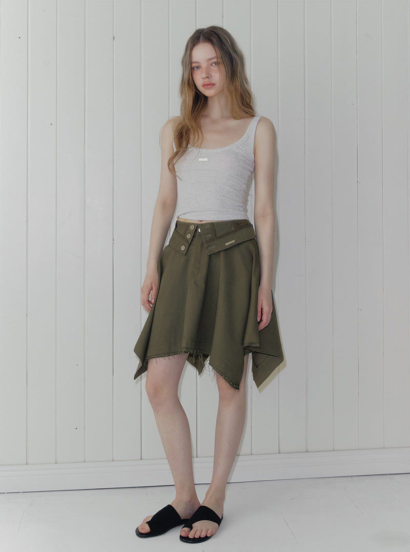 Rique folding vintage unbalanced midi skirt