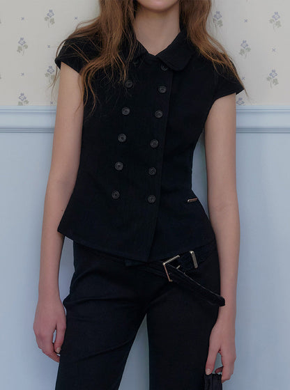 Evil collar double short sleeve blouse