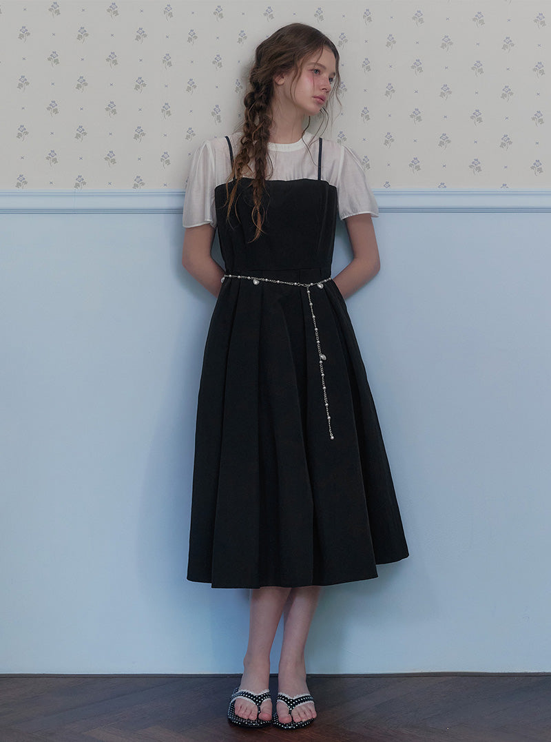 Hepo layered pintuck short sleeve long dress