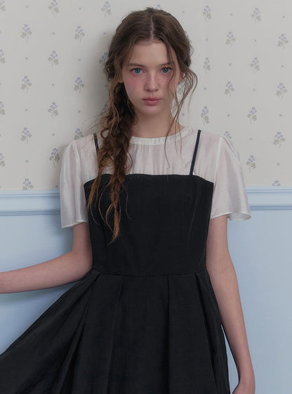 Hepo layered pintuck short sleeve long dress