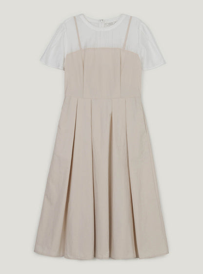 Hepo layered pintuck short sleeve long dress