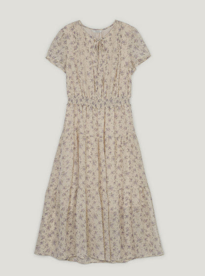Epo flower chiffon banding short sleeve long dress