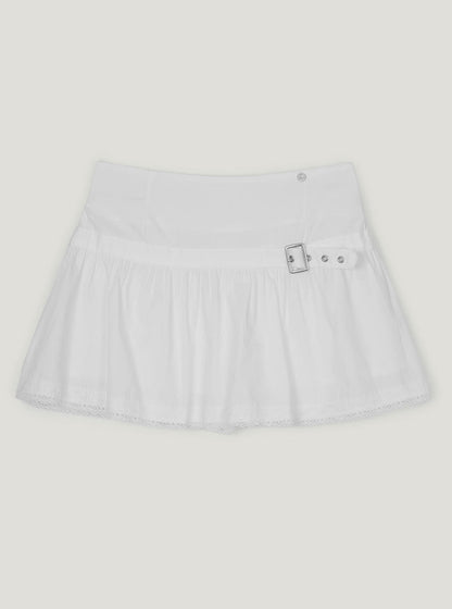 Qming buckle lace flare mini skirt