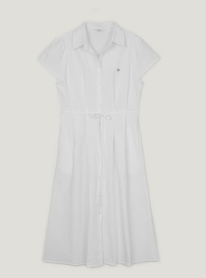 Diring open collar seersucker pintuck long dress
