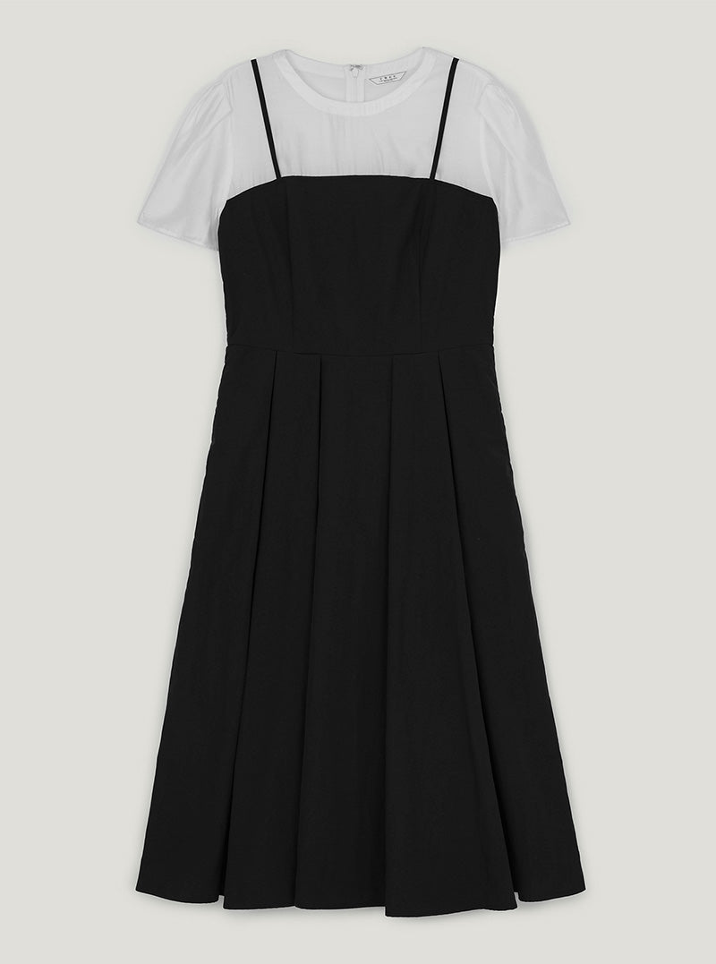 Hepo layered pintuck short sleeve long dress