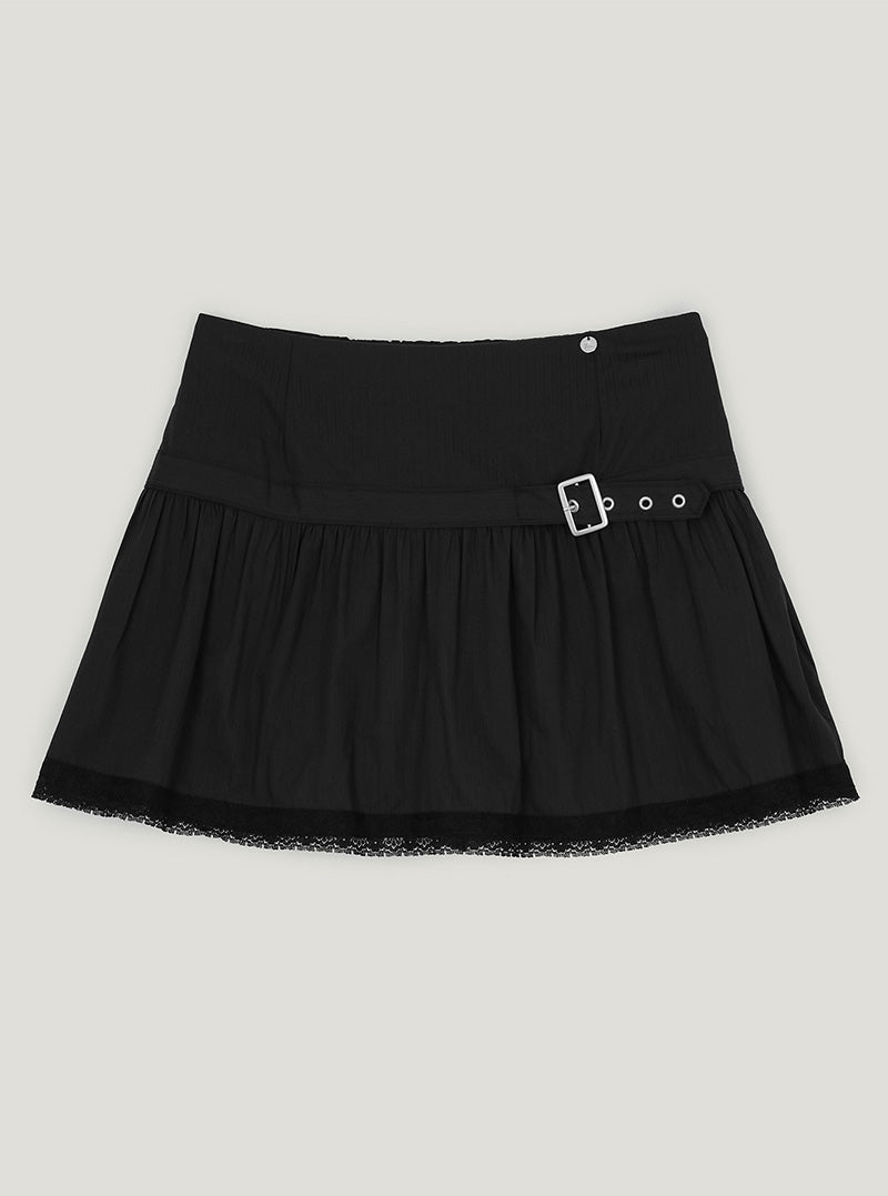Qming buckle lace flare mini skirt