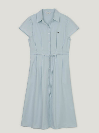 Diring open collar seersucker pintuck long dress