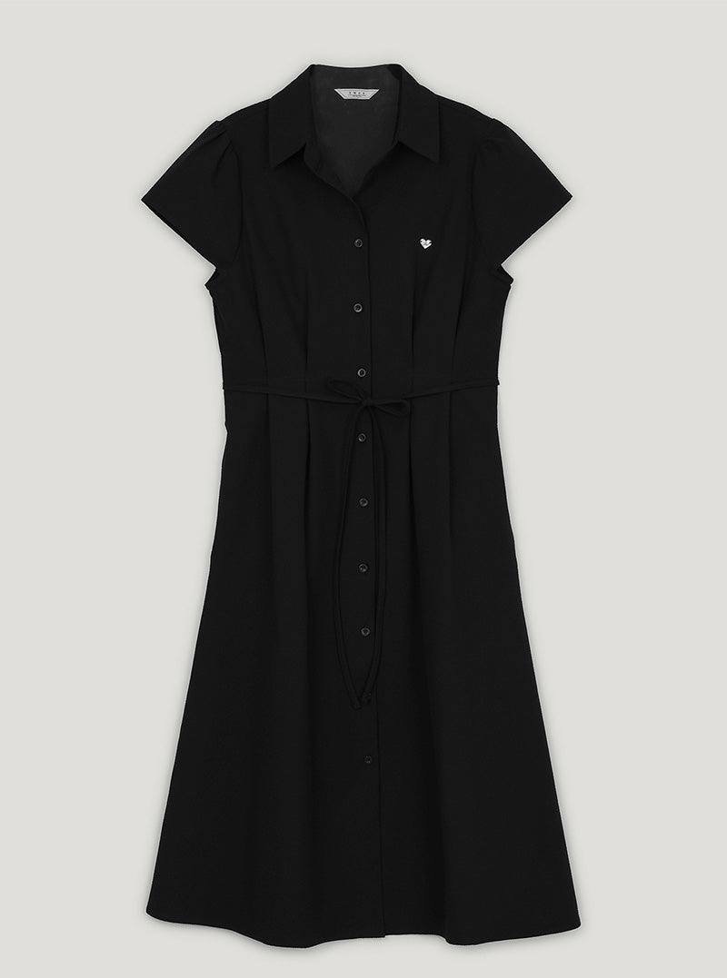 Diring open collar seersucker pintuck long dress