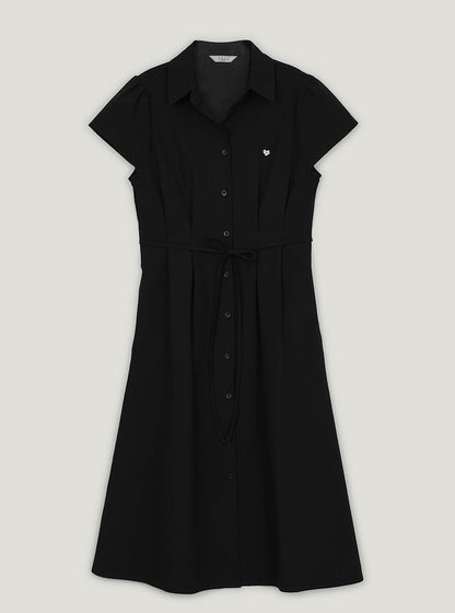 Diring open collar seersucker pintuck long dress