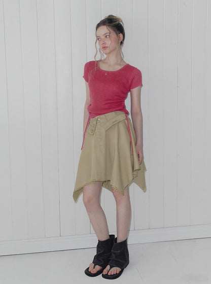 Rique folding vintage unbalanced midi skirt