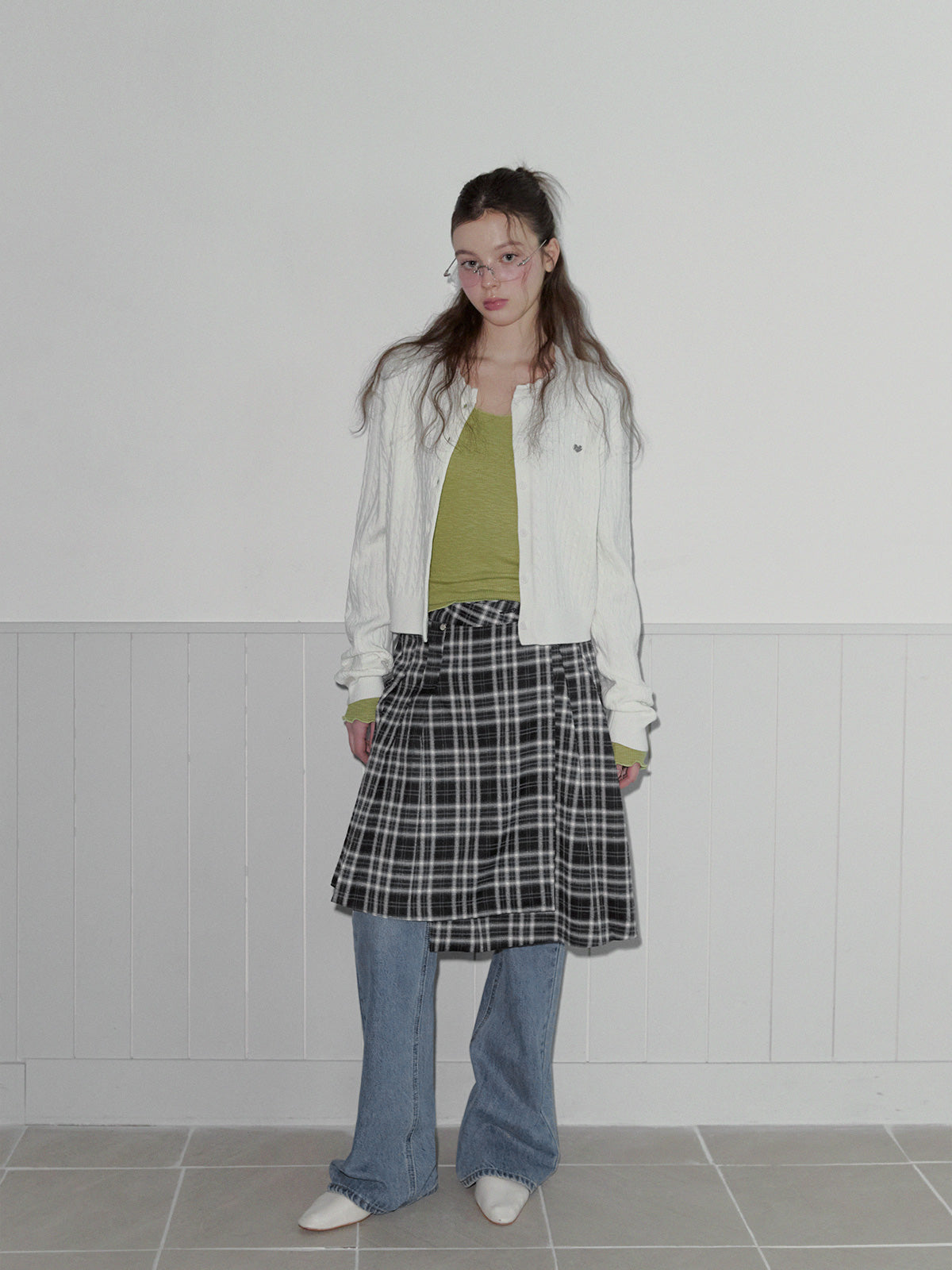 Noha Check Pleated Midi Wrap Skirt