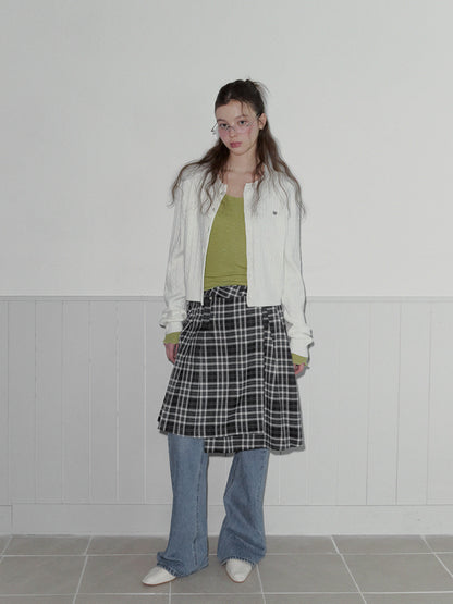 Noha Check Pleated Midi Wrap Skirt