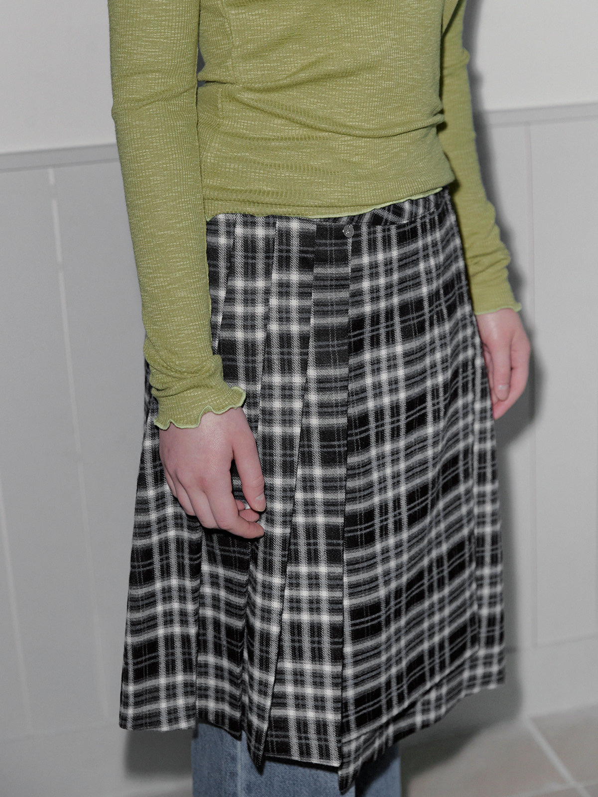 Noha Check Pleated Midi Wrap Skirt