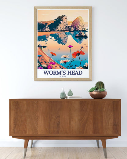 Lookrover Worm's Head Three Cliffs Bay Gower Peninsula Travel Poster Canvas Print Wall Art