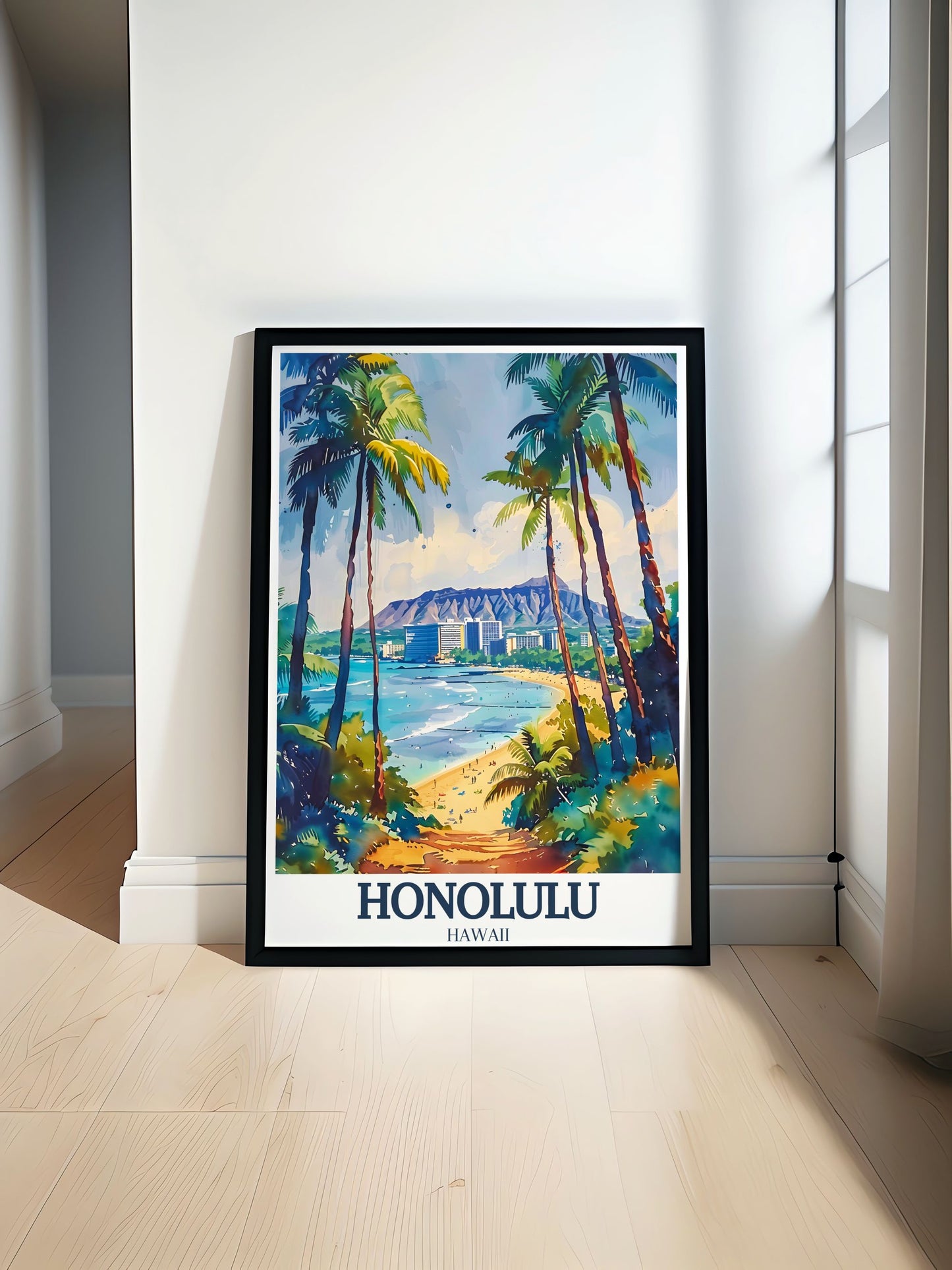 Lookrover Honolulu Waikiki Beach Aloha Tower Diamond Head Travel Poster Print Wall Art