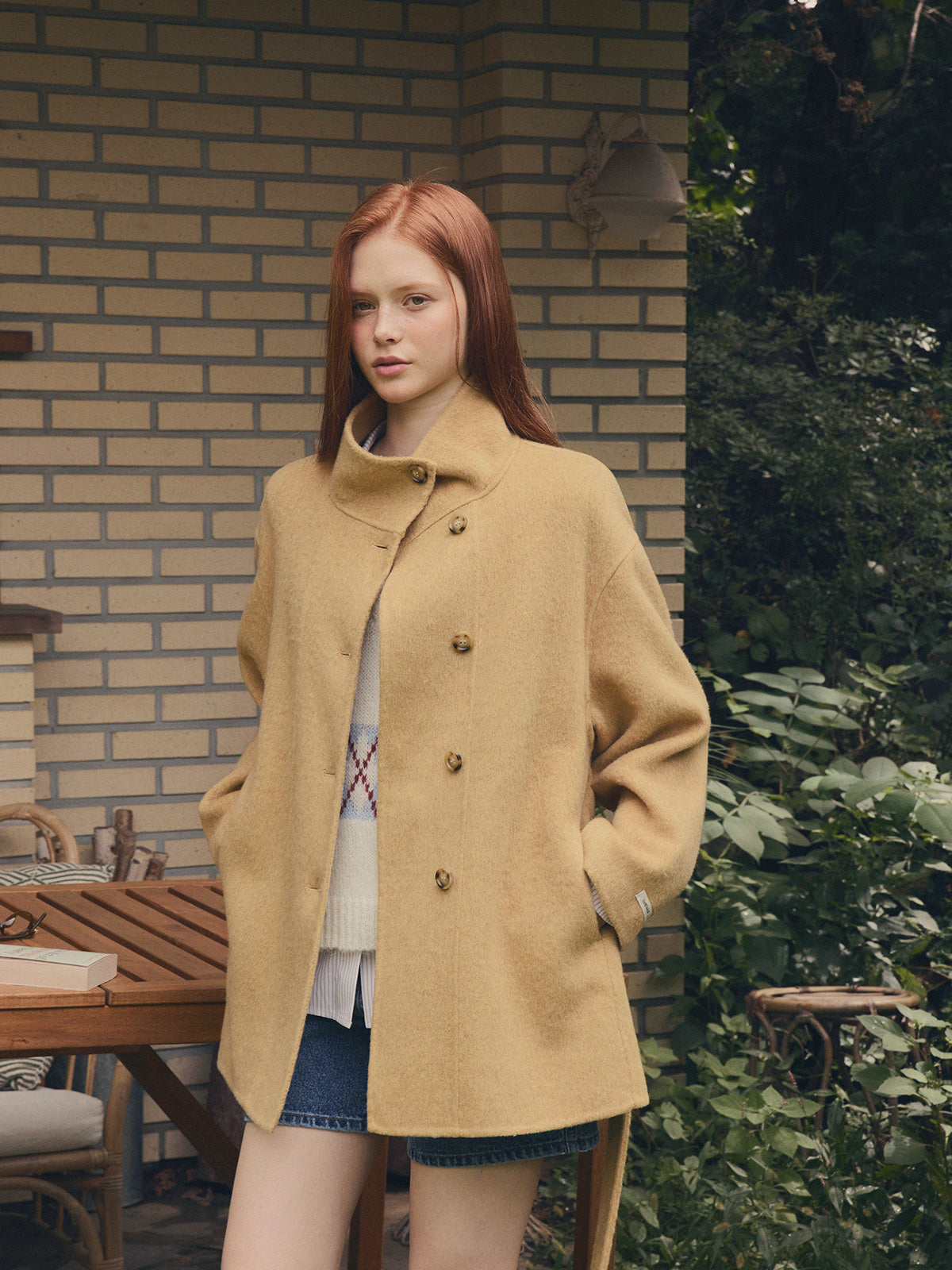 Heton High Neck Handmade Half Coat (with Strap)