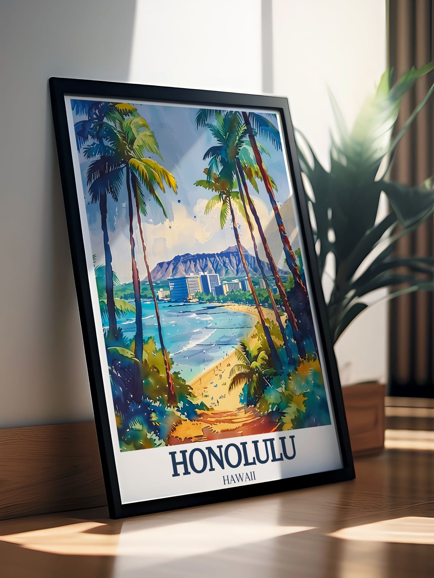Lookrover Honolulu Waikiki Beach Aloha Tower Diamond Head Travel Poster Print Wall Art
