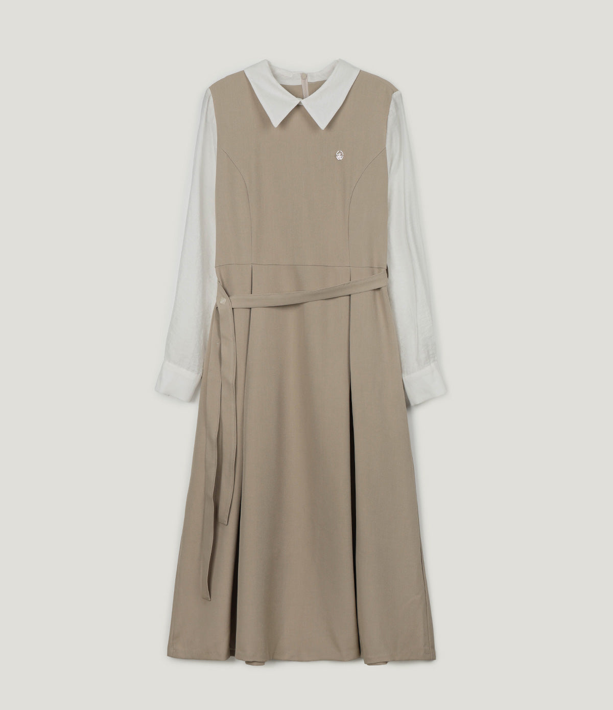 Riven shirt contrast pintuck long dress (strap set)