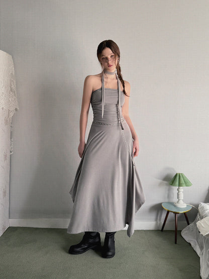 Letin Shirring Top Flare Long Dress (Strap Set)