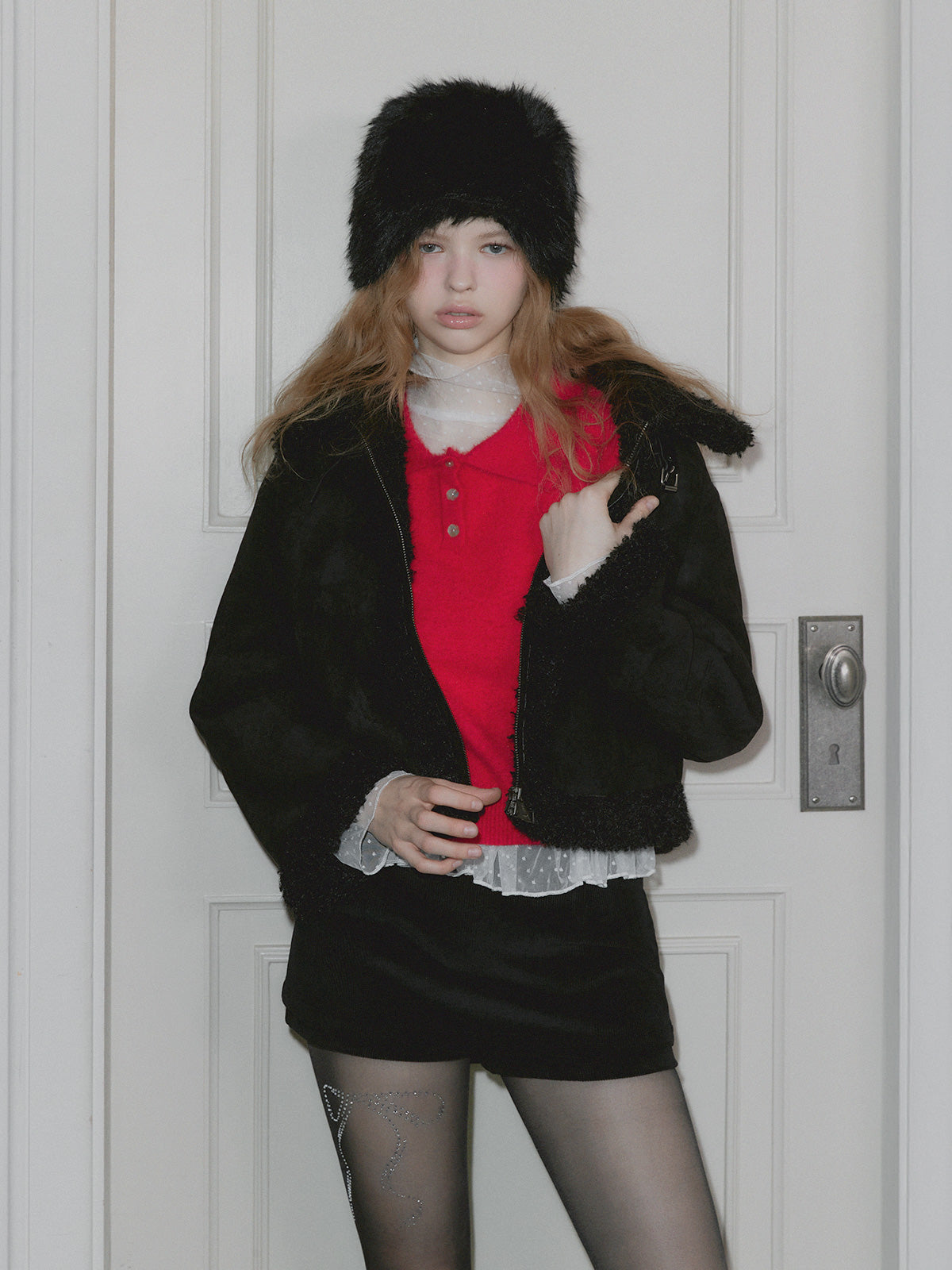 Bear Collar Short Shearling Jumper