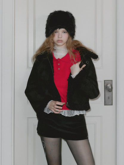 Bear Collar Short Shearling Jumper