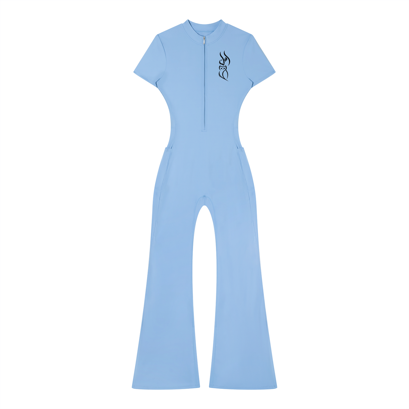 The Lady in Blue Tight Flared Leg Quarter-Zip Jumpsuit