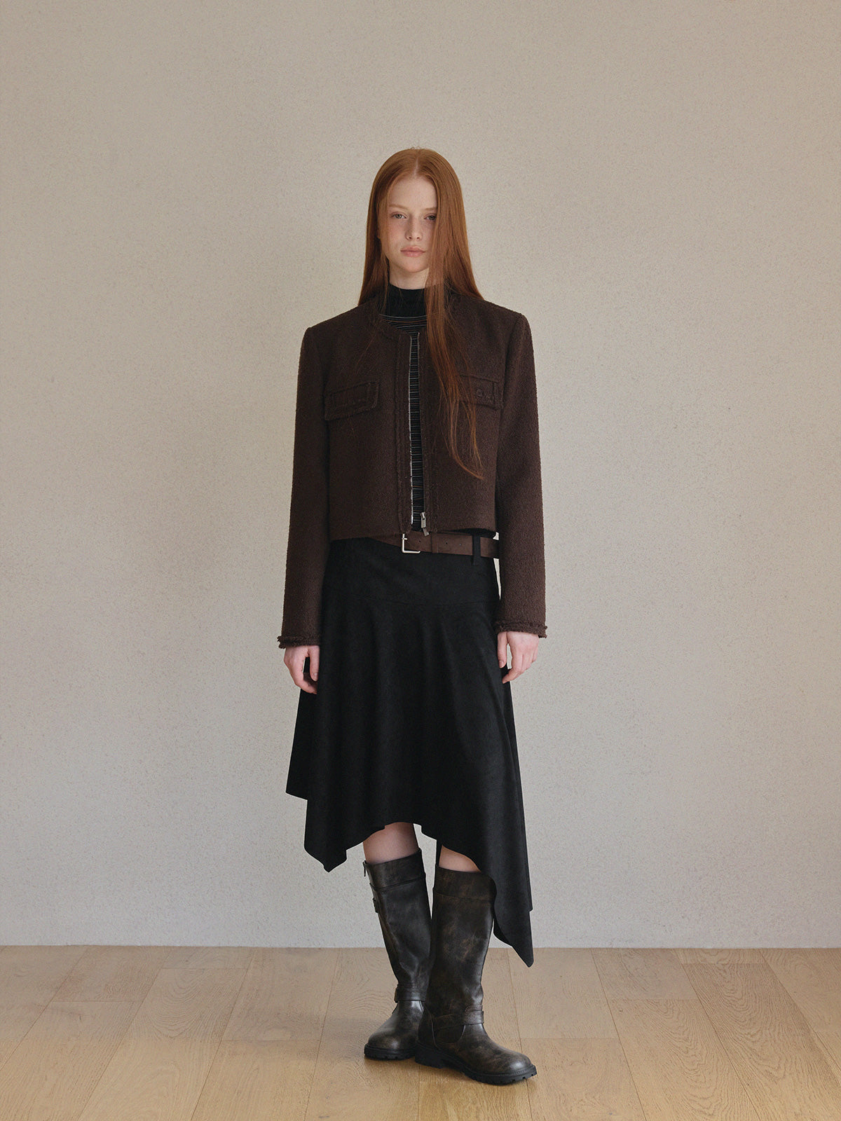 Ephons Zipper Crop Tweed Jacket