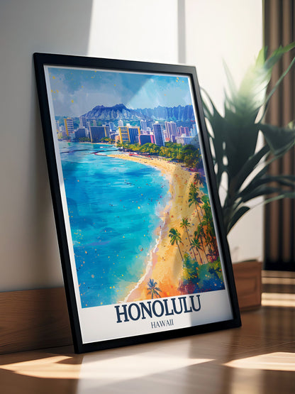 Lookrover Honolulu Diamond Head Aloha Tower Canvas Art Travel Print Wall Poster