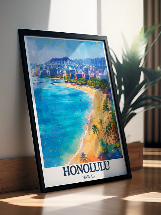 Lookrover Honolulu Diamond Head Aloha Tower Canvas Art Travel Print Wall Poster