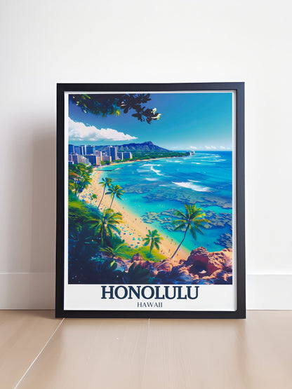 Lookrover Honolulu Wall Art Waikiki Beach Aloha Tower Diamond Head Canvas Home Decor Poster