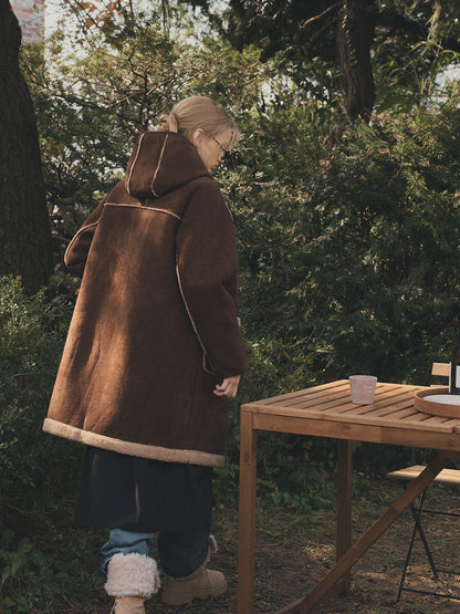 Tolz Suede Hooded Long Duffle Coat