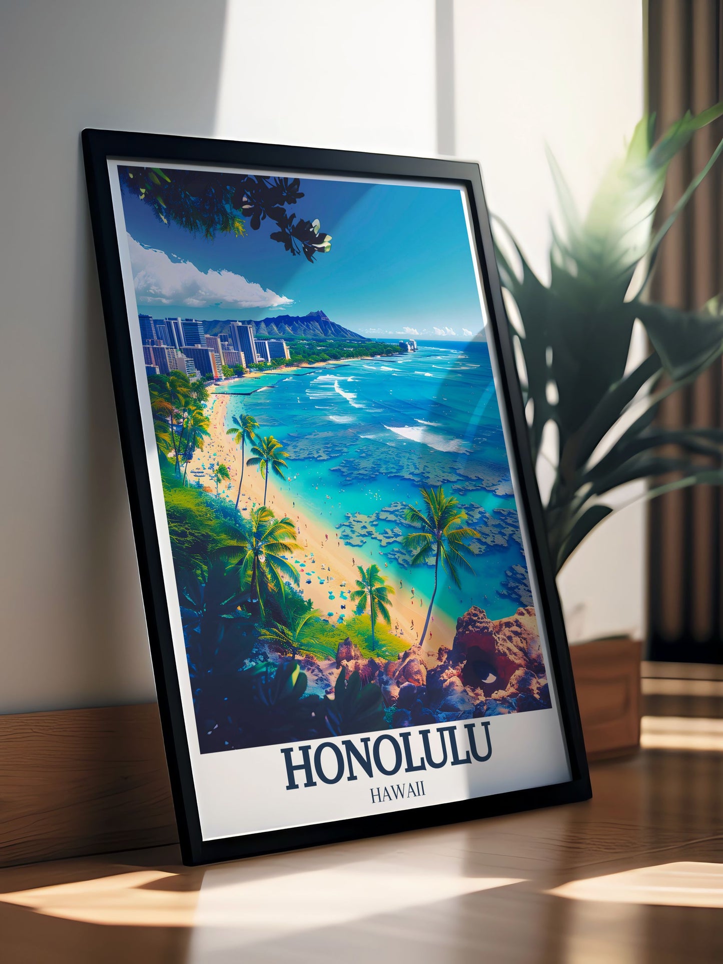 Lookrover Honolulu Wall Art Waikiki Beach Aloha Tower Diamond Head Canvas Home Decor Poster