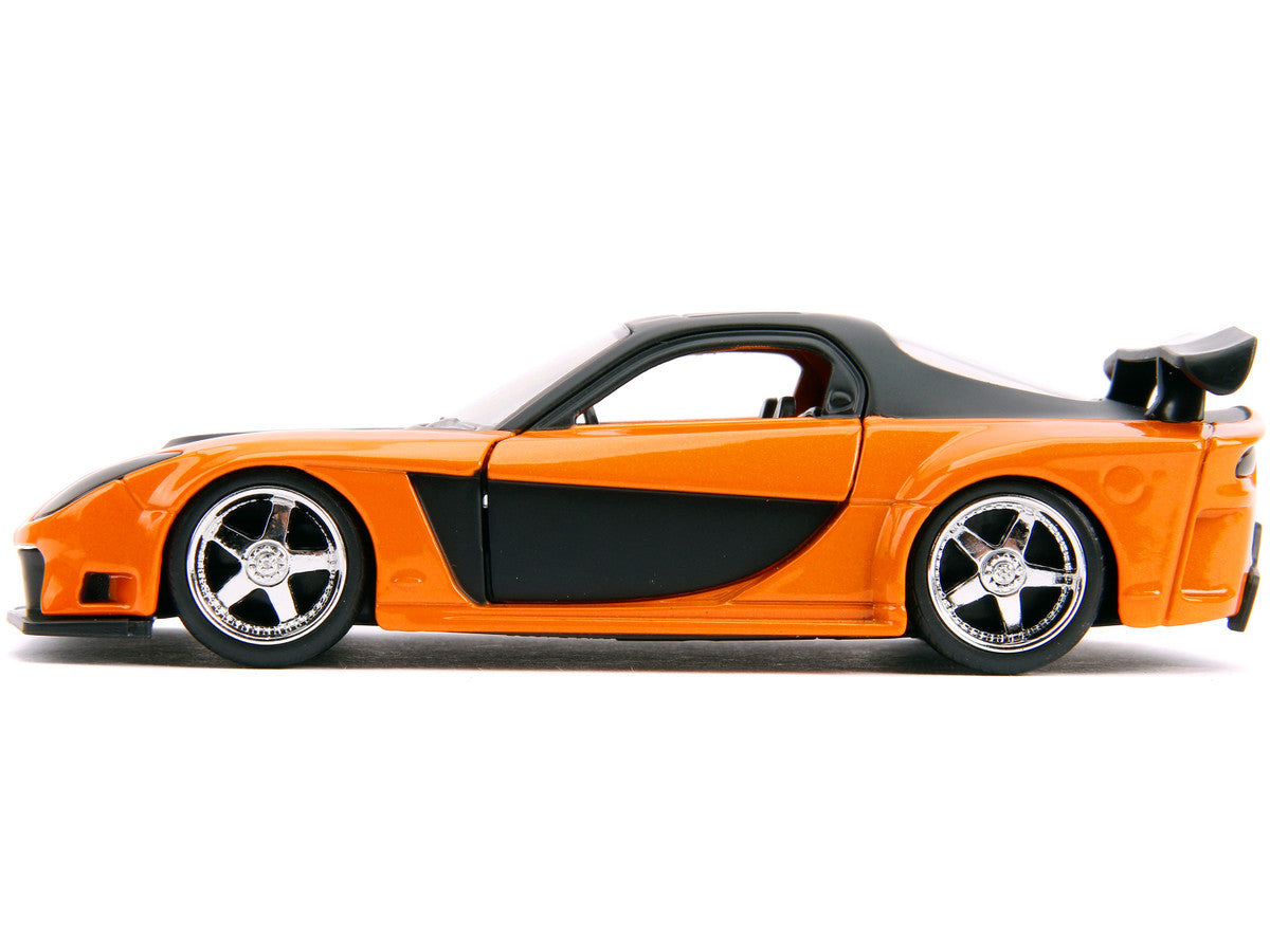 Han's Mazda RX-7 RHD (Right Hand Drive) Orange Metallic and Black "25 Years of Fast & Furious" "The Fast and the Furious: Tokyo Drift" (2006) Movie "Fast & Furious" Series 1/32 Diecast Model Car by Jada