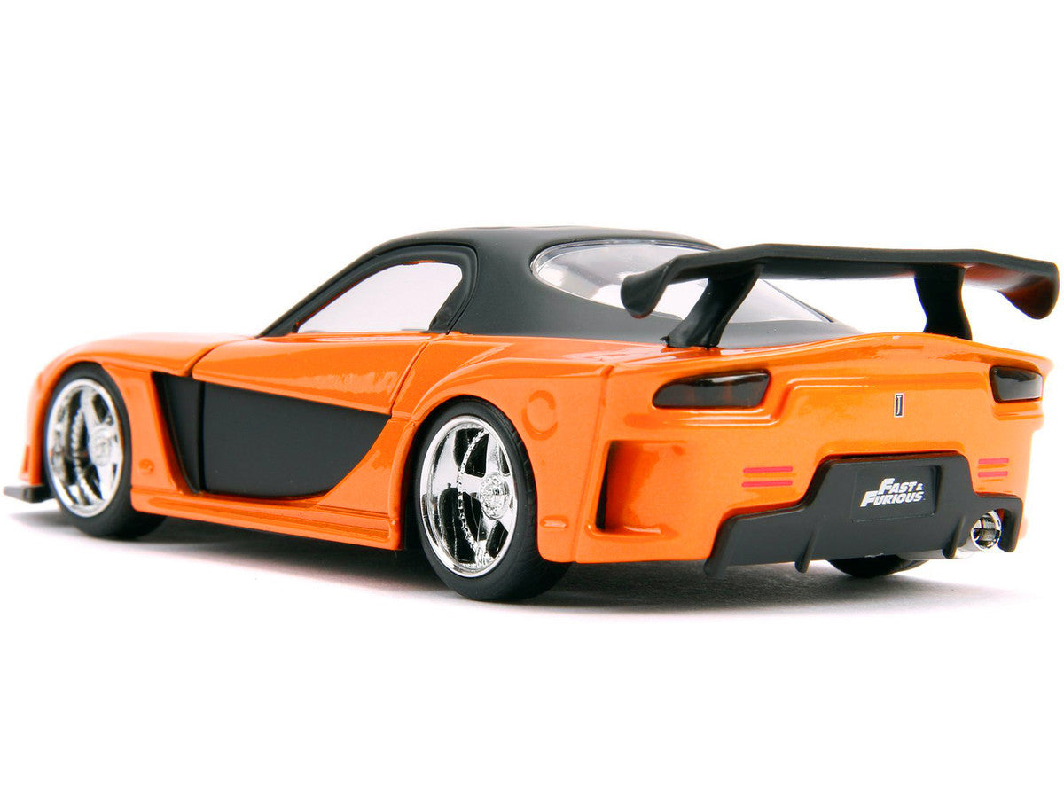 Han's Mazda RX-7 RHD (Right Hand Drive) Orange Metallic and Black "25 Years of Fast & Furious" "The Fast and the Furious: Tokyo Drift" (2006) Movie "Fast & Furious" Series 1/32 Diecast Model Car by Jada