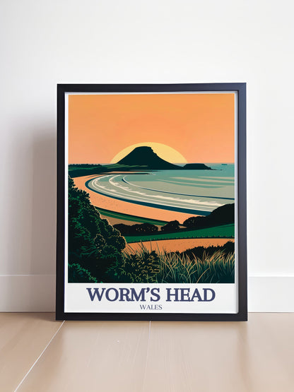 Lookrover Worm's Head Gower Peninsula Rhossili Bay Travel Poster Canvas Art Print Wall Decor