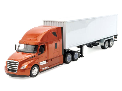 Freightliner Cascadia Truck Bronze Metallic with White Container "Transporter" Series 1/32 Diecast Model by Welly