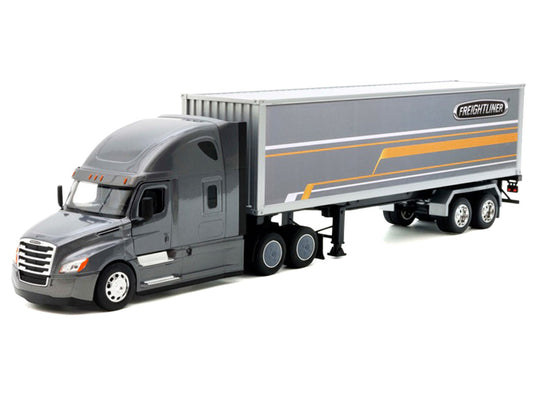 Freightliner Cascadia Truck Gray Metallic with Gray Container with Graphics "Transporter" Series 1/32 Diecast Model by Welly