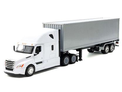 Freightliner Cascadia Truck White with Gray Container "Transporter" Series 1/32 Diecast Model by Welly