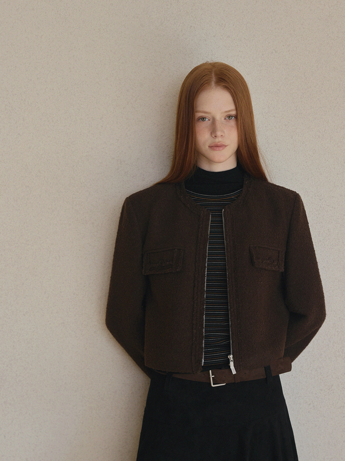 Ephons Zipper Crop Tweed Jacket
